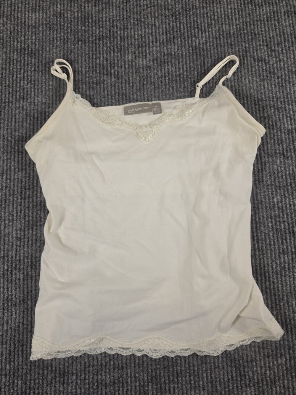 Croft And Barrow Camisole White Lace V Neck Size XL